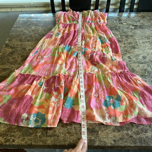 Frye Woman M Bright Floral Ruffled Smocked Dress NWT Flutter Sleeve Summer - Picture 4 of 10